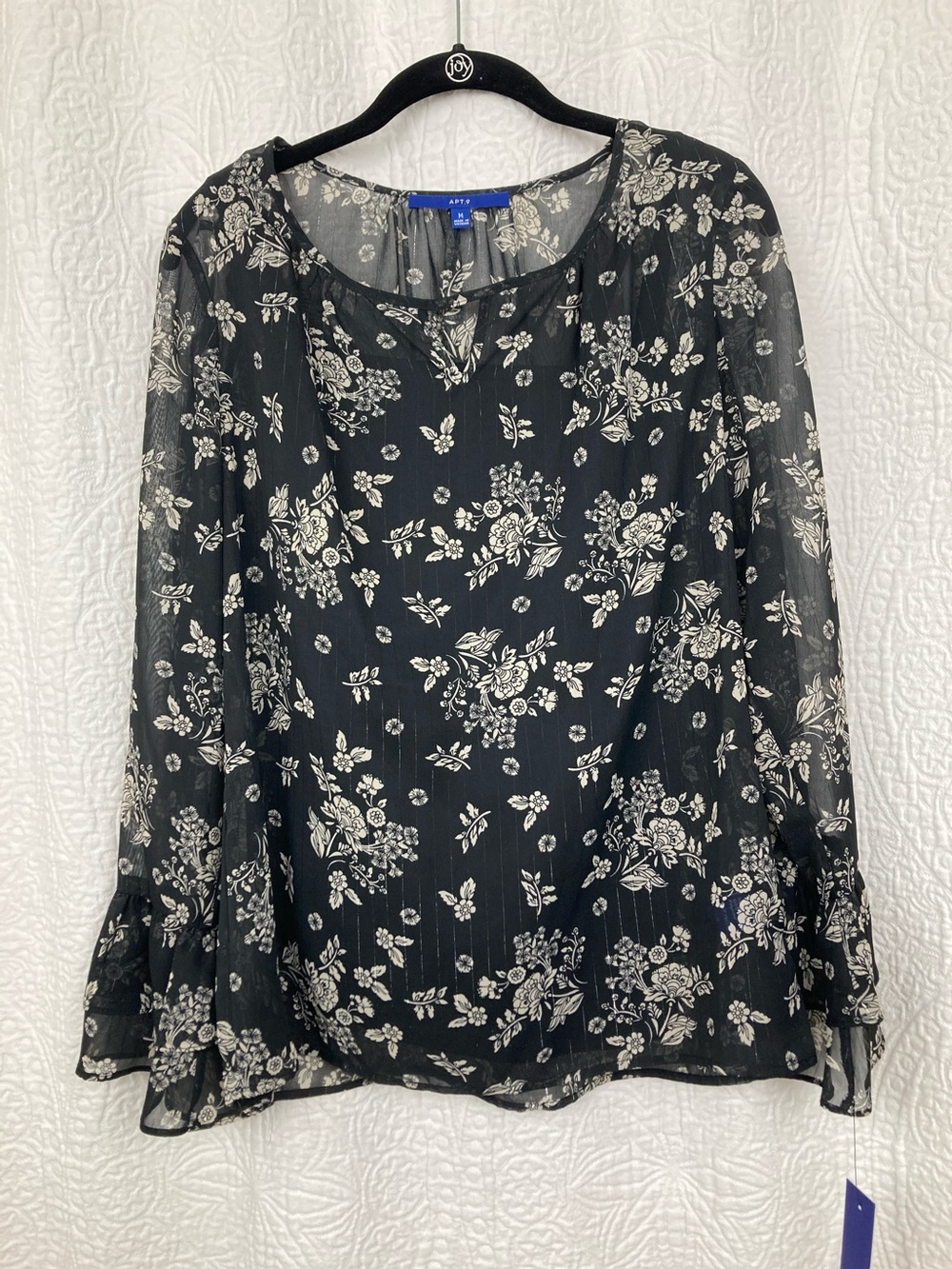 Apt. 9 Women’s Sheer Black Floral Blouse with Shell sz Medium NWT